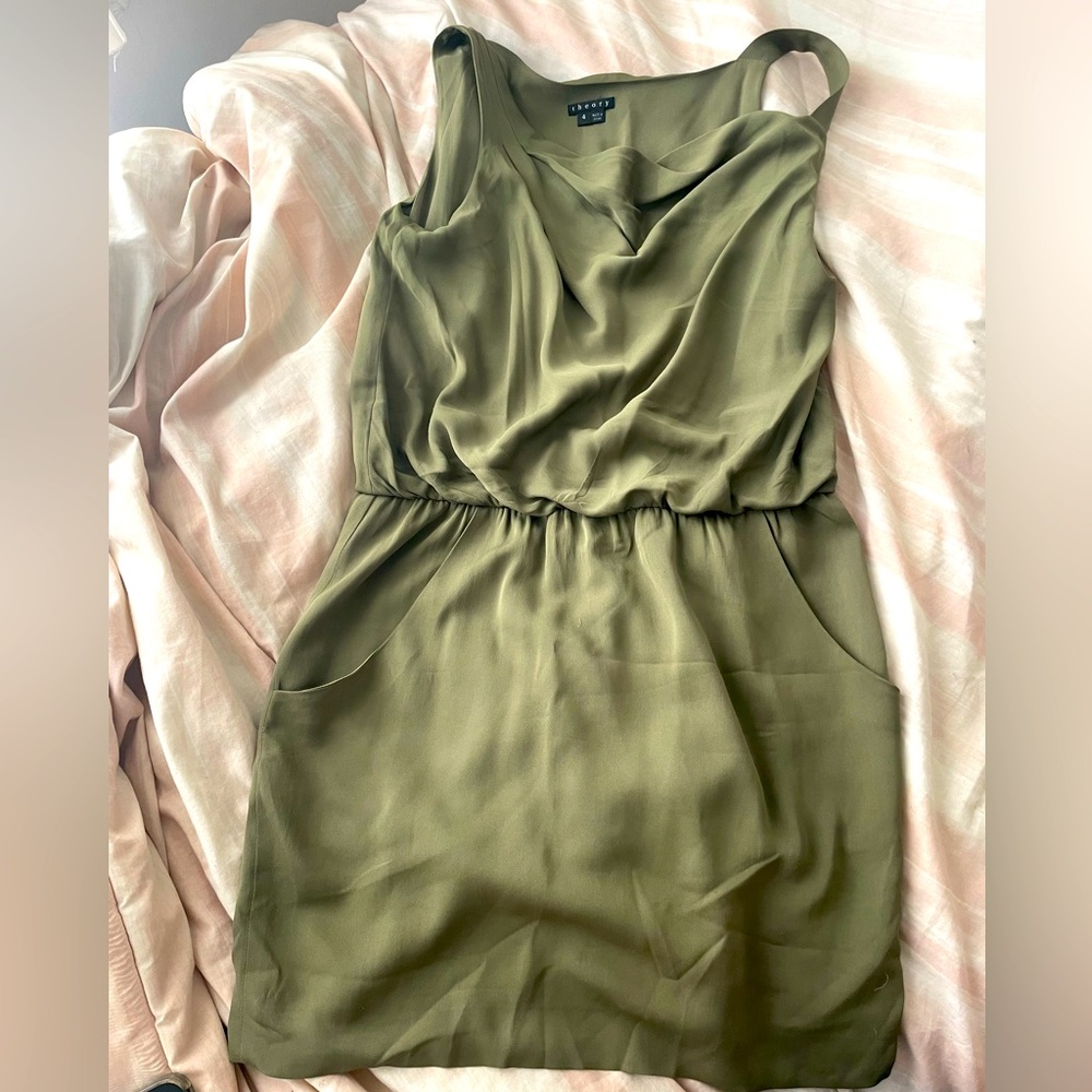 Olive Green Silk Theory Dress - Size 4